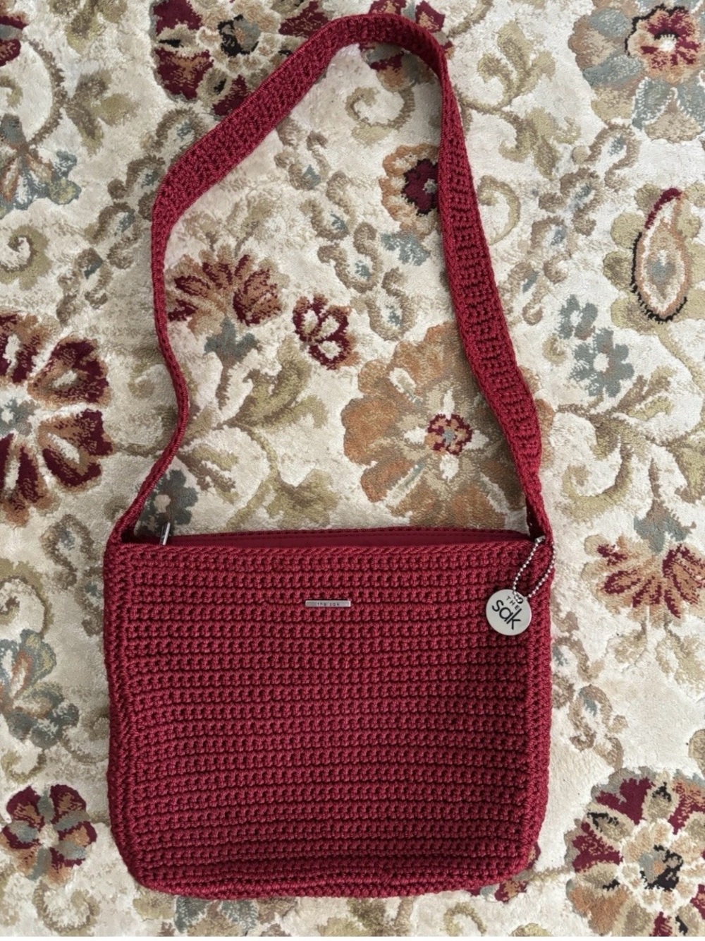 The Sak Autumn Red Crochet Shoulder Bag Purse 10"x 8" × 2" Pretty!